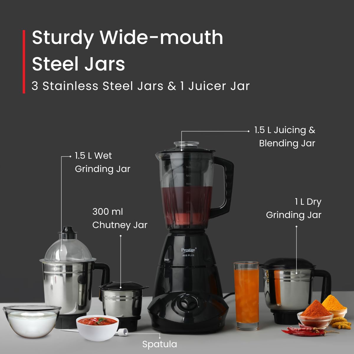 Prestige Iris Pro 750 Watts Mixer Grinder with 4 Jars